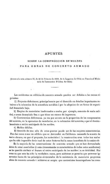 Apuntes sobre la Construcción de Moldes para Obras de Concreto Armado