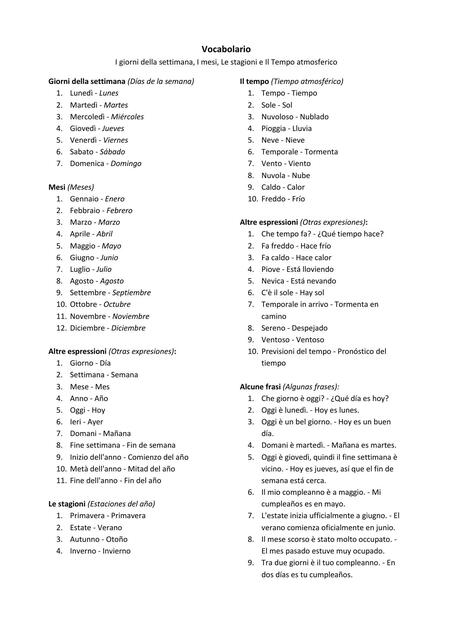 Vocabulario para describir el tiempo y el clima