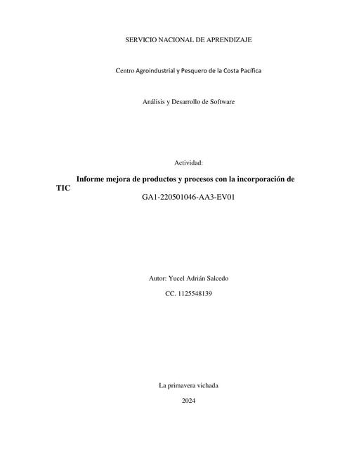 Informe Mejora de Productos y Procesos con la Incorporación de TIC 