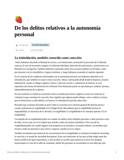 De los Delitos Relativos a la Autonomía Personal