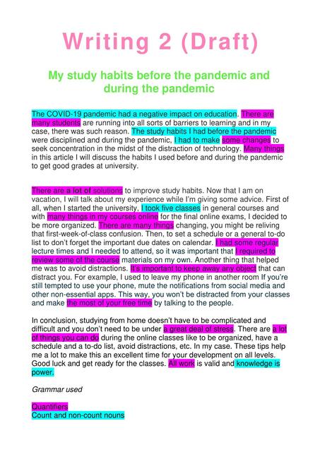 My Study Habits Before The Pandemic and During The Pandemic 