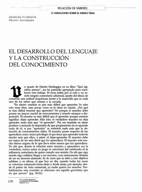 El Desarrollo Del Lenguaje Y La Construcción Del Conocimiento 