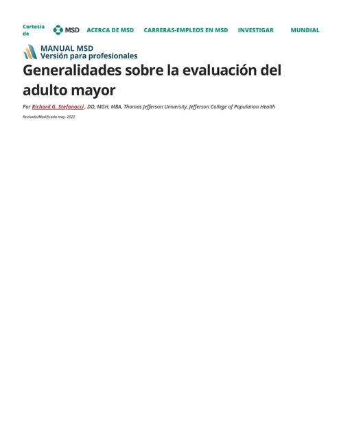 Generalidades sobre la evaluación del adulto mayor