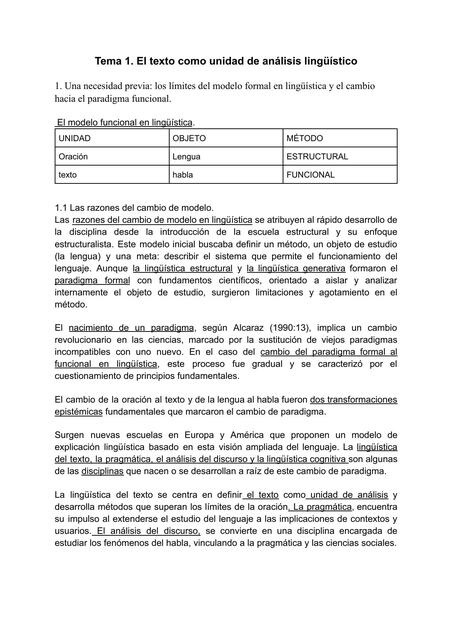 Tema 1. El texto como unidad de análisis lingüístico.