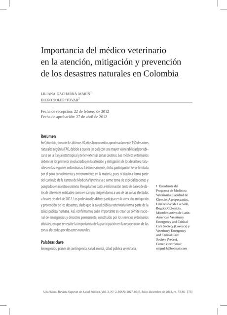 Importancia del médico veterinario en la atención, mitigación y ...