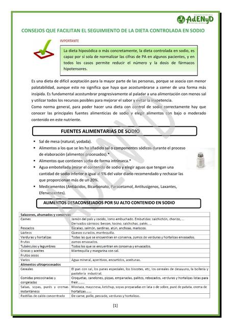 Consejos que Facilitan el Seguimiento de la Dieta Controlada en Sodio 