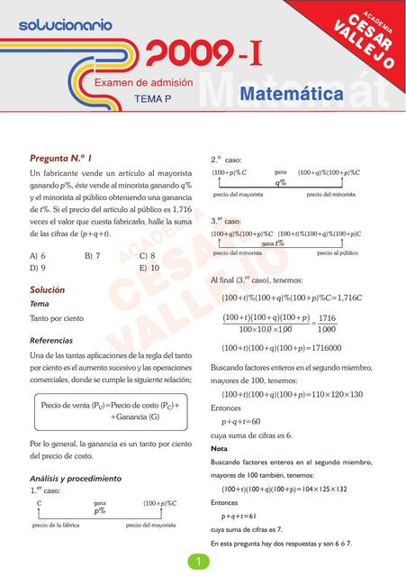 Examen de admisión matemática 