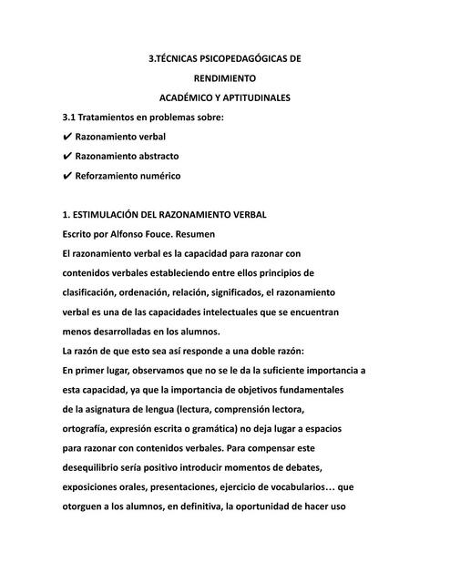 Técnicas Psicopedagógicas de Rendimiento Académico y Aptitudinales 