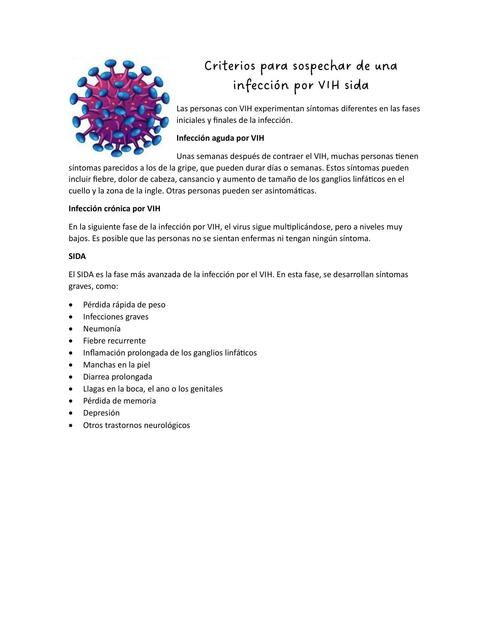 Criterios para sospechar de una infección por VIH