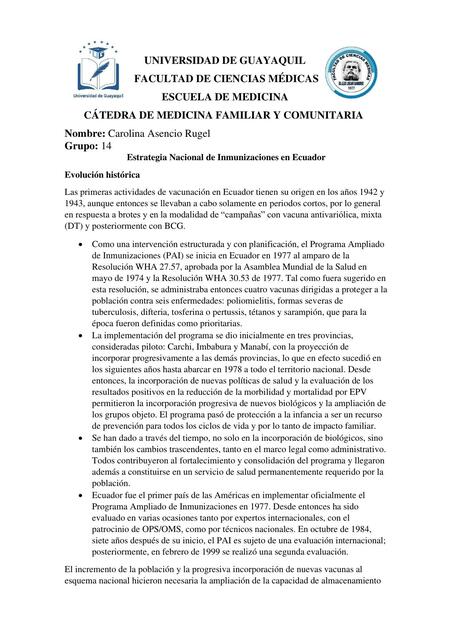 Estrategia Nacional de Inmunizaciones en Ecuador 