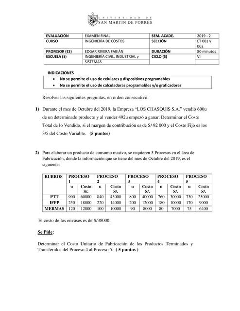 Examen de Ingeniería de Costos 