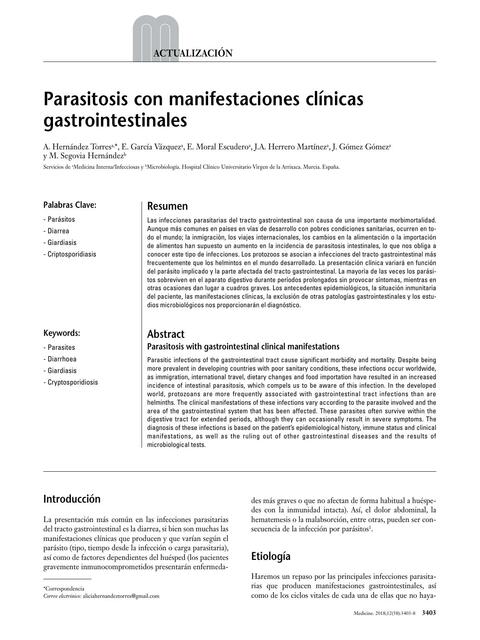 Parasitosis con Manifestaciones Clínicas Gastrointestinales