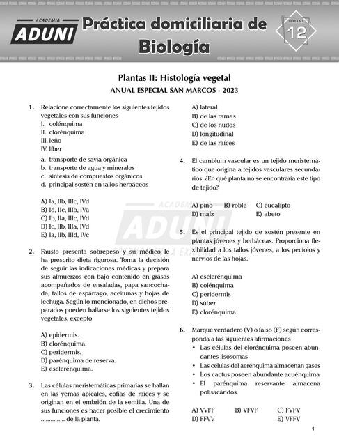 Plantas II: Histología vegetal