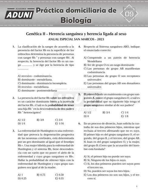 Genética II - Herencia sanguínea y herencia ligada al sexo