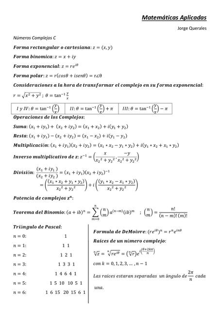 Matemáticas Aplicadas Formulario