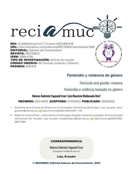 Femicidio y violencia de género 1