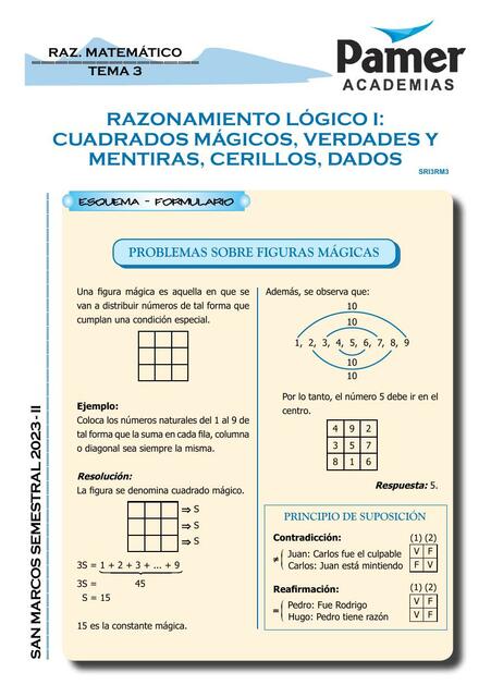 Razonamiento lógico II : cuadrados mágicos , verdades y mentiras 