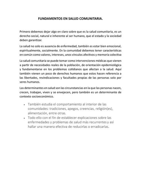 Fundamentos en Salud Comunitaria 