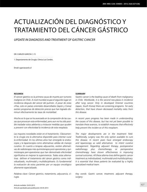 Actualización del Diagnóstico y Tratamiento del Cáncer Gástrico 