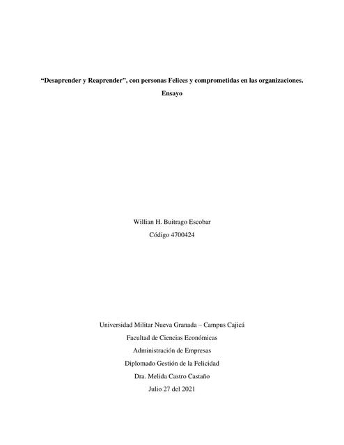 Desaprender y reaprender con personas felices y comprometidas en las organizaci