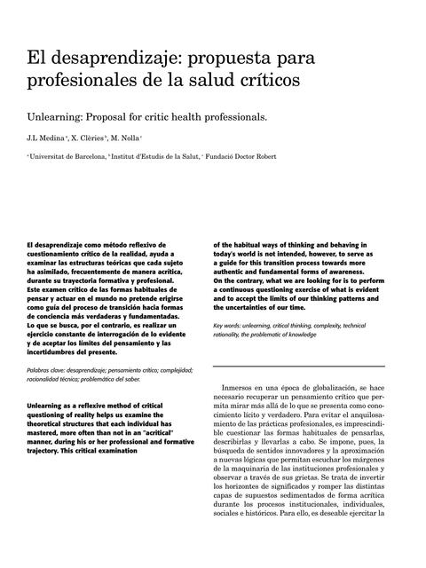 El desaprendizaje propuesta para profesionales de la salud críticos