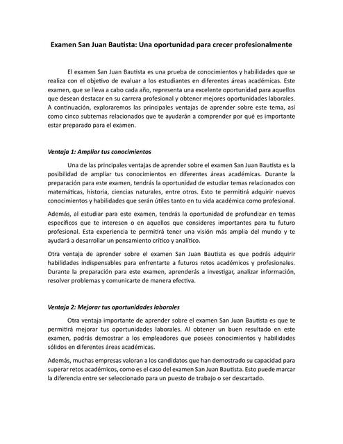 Examen San Juan Bautista Una oportunidad para crecer profesionalmente