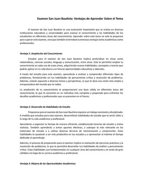 Examen San Juan Bautista Ventajas de Aprender Sobre el tema