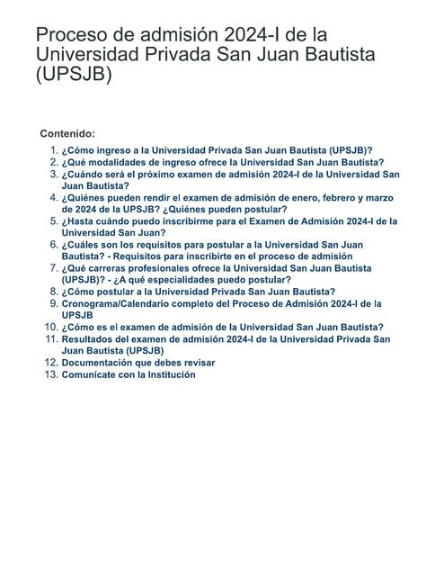 Proceso de admisión I de la universidad privada San Juan Bautista