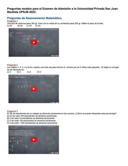 Preguntas modelo para el Examen de Admisión