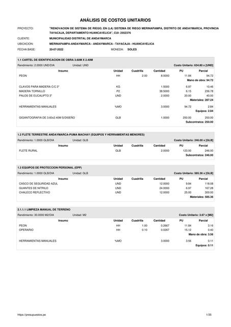 Análisis de Costos Unitarios 