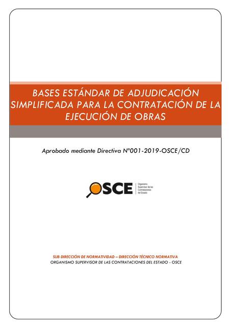 Bases Estándar de Adjudicación Simplificada para la Contratación de la Ejecución de Obras 