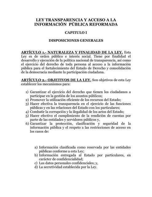 Ley Transparencia y Acceso a la Información Pública Reformada 