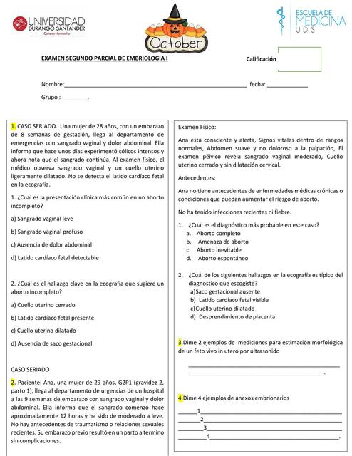 Examen segundo parcial de embriología 