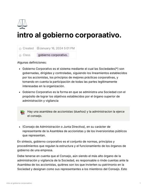 Introducción a Gobierno Corporativo