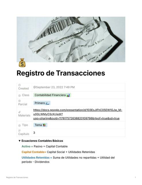 Registro de Transacciones Contabilidad Financiera