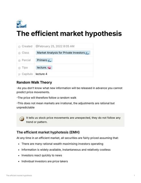 The efficient Market Hypothesis