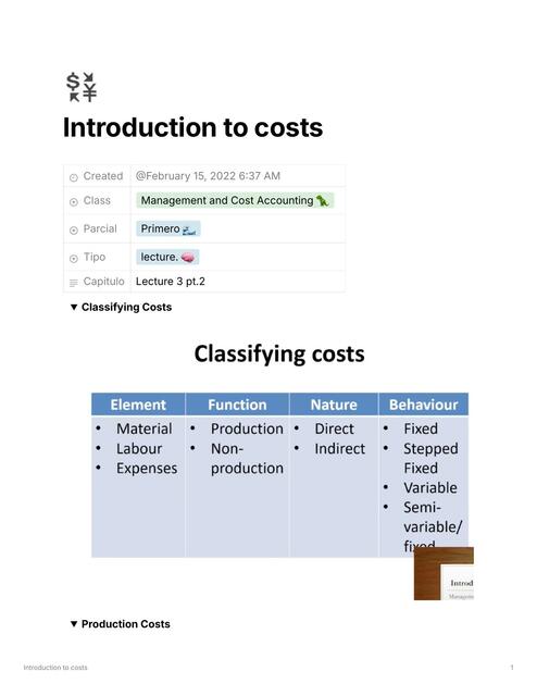 Introduction to costs