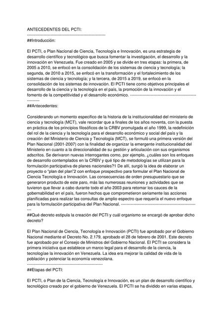 Antecedentes del PCTI