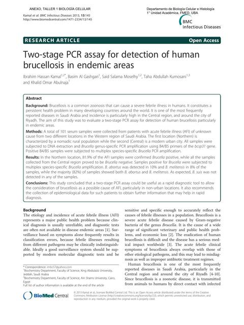 Two- Stage PCR Assay for Detection of Human Brucellosis in Endemic Areas