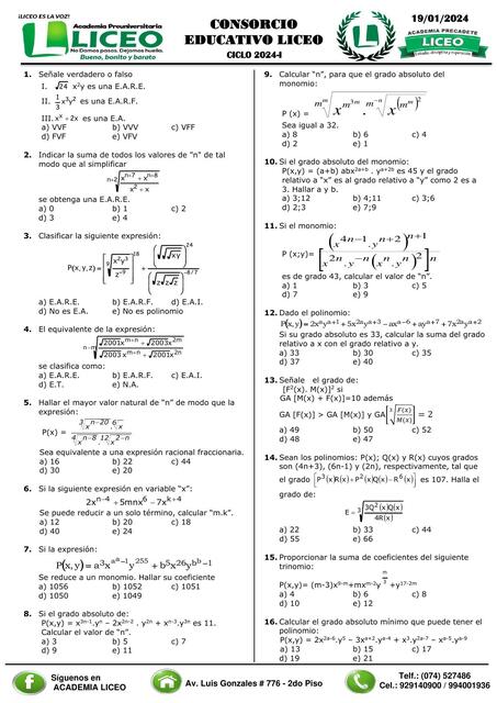 Expresiones algebraicas 