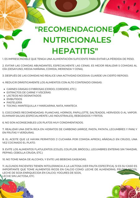 Recomendaciones Nutricionales Hepatitis 