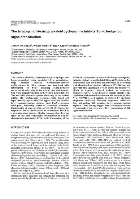 The teratogenic Veratrum alkalod cyclopamine inhibits 