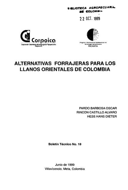 Alternativas forrajeras para los llanos orientales de Colombia 