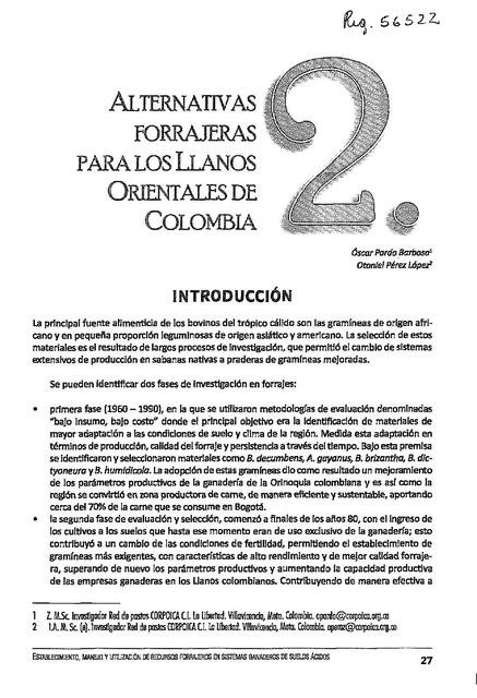 Alternativas forrajeras para los llanos orientales de Colombia 