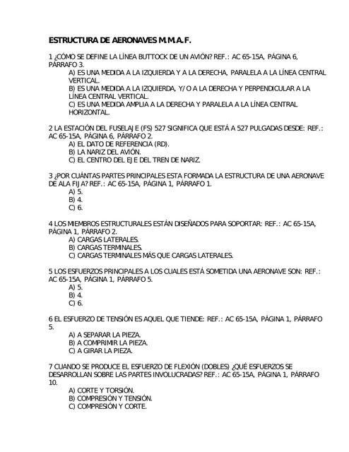 Estructura de aeronaves Examen DGAC Chile