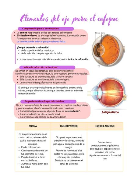 Elementos del ojo para el enfoque