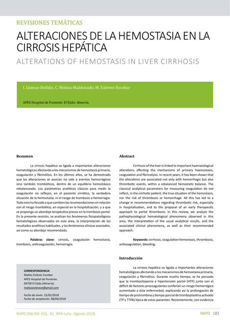 Alteraciones de la Hemostasia en la Cirrosis Hepática 