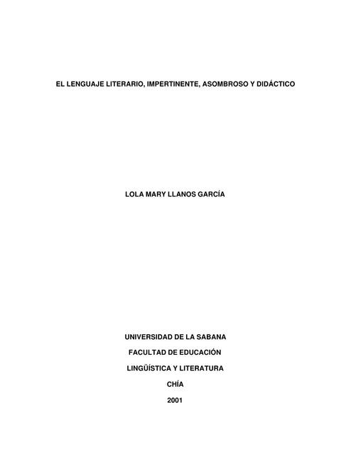 El lenguaje literario, Impertinente, asombroso y didáctico