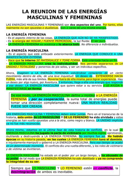 La reunión de las energias masculinas y femeninas 