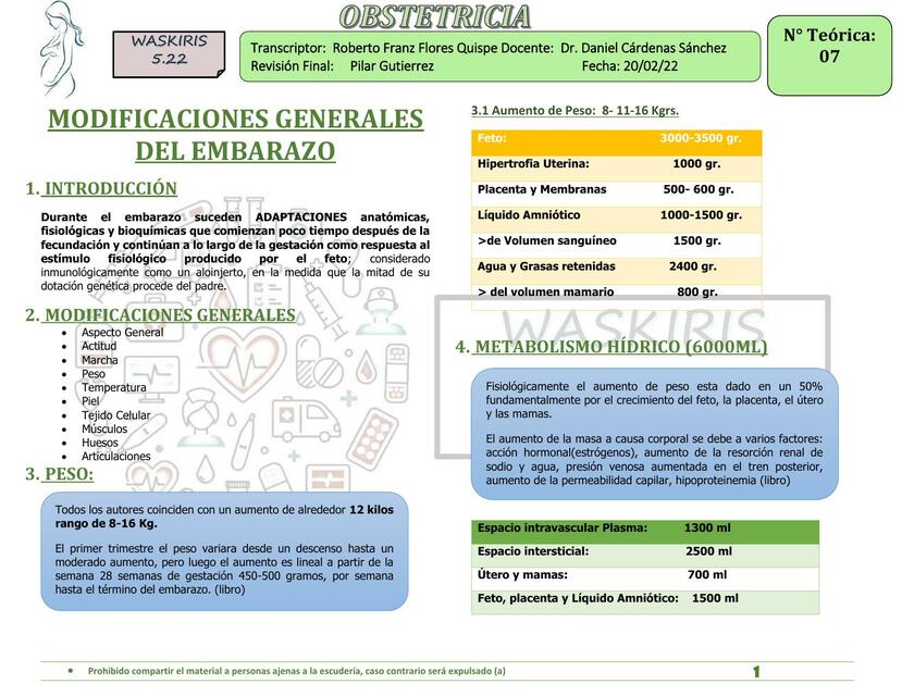 Modificaciones generales del embarazo